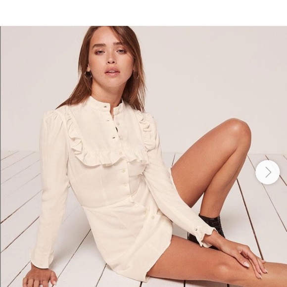 Reformation Dresses & Skirts - Reformation Maia Mini Cream Colored Dress with Ruffles- Size 6 Never Worn